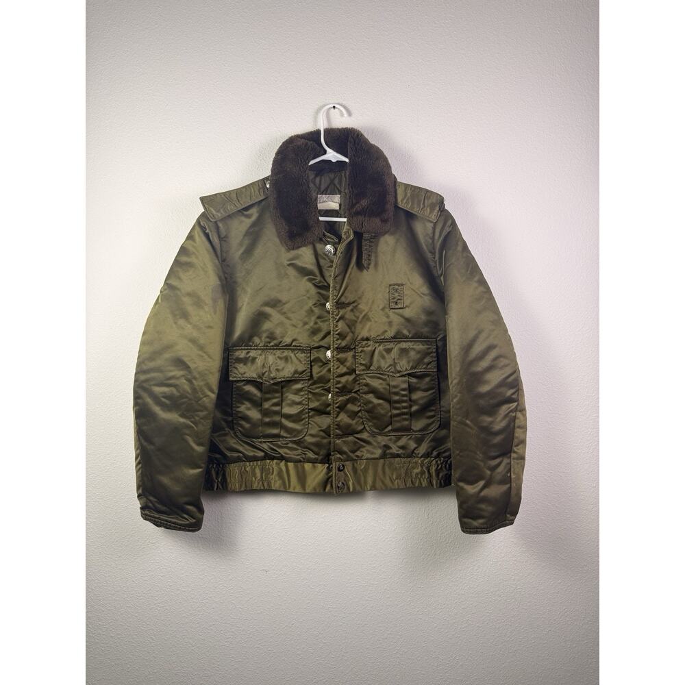 Vintage Tuffy Jac Jacket Mens L Green Nylon Bomber Fur Collar Police Talon 70s